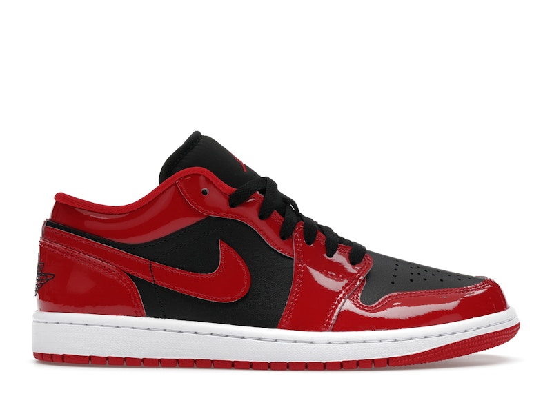 patent leather red and black jordans
