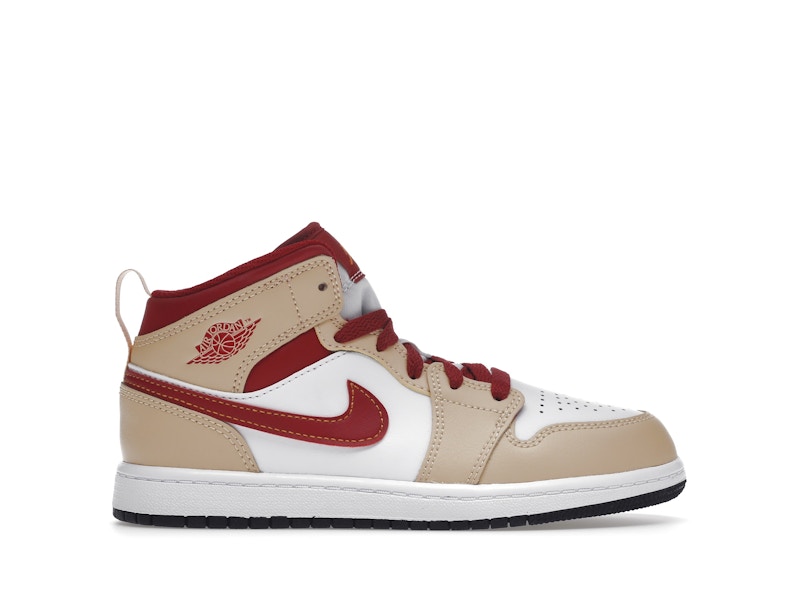 Jordan 1 Mid Light Curry Cardinal (PS) Kids' - 640734-201 - GB