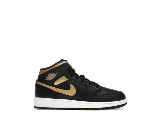 Jordan 1 Mid Negro Metallic Dorado Swoosh (para escolares) 0