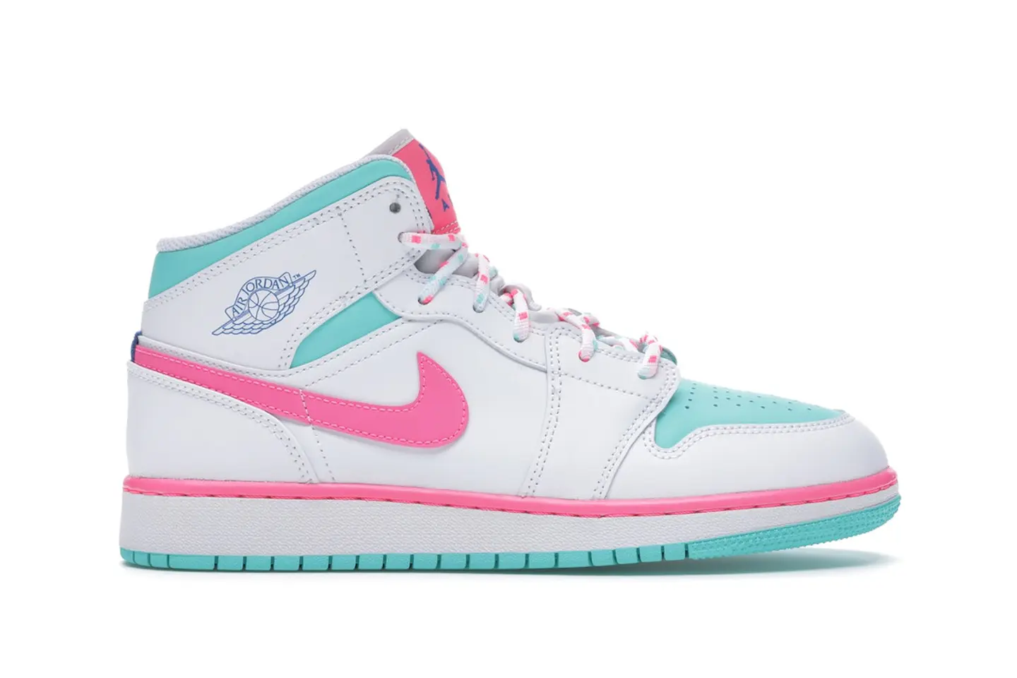 Jordan 1 Mid White Pink Green Soar (GS) Kids' - 555112-102 - US