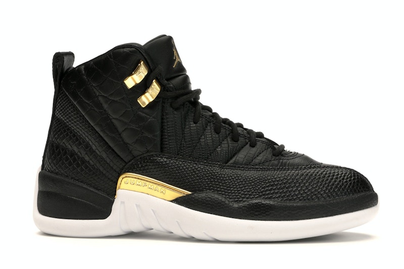 Black white and gold jordans 12 clearance