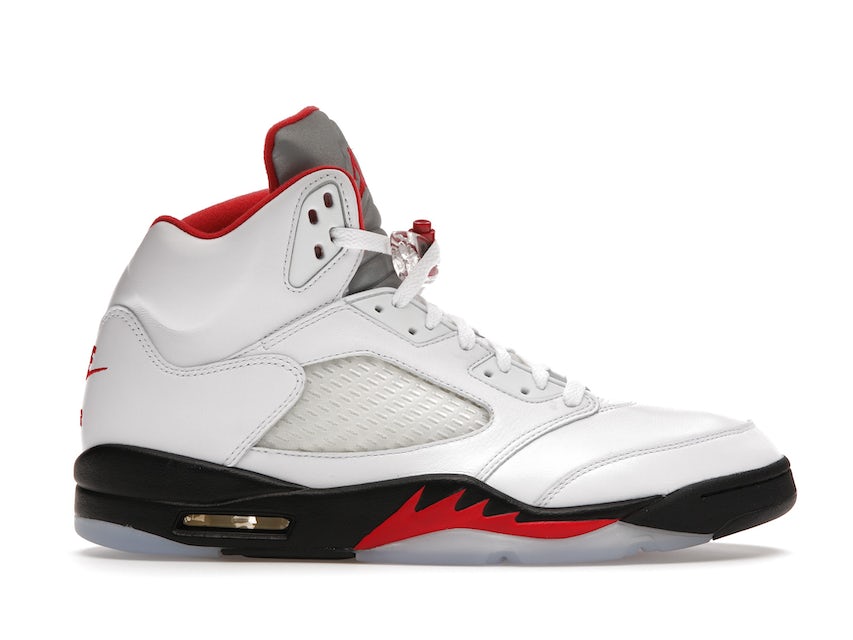 fire red 5s silver tongue on feet