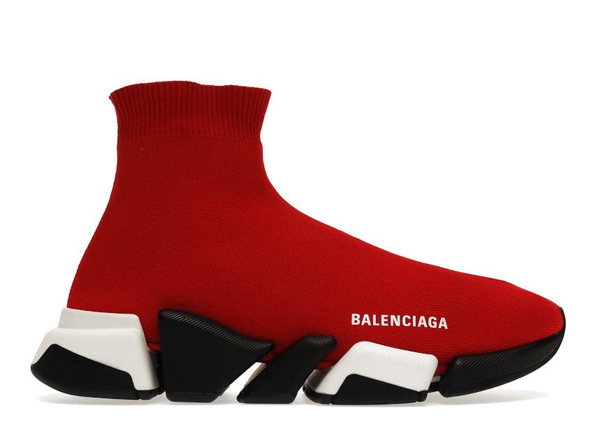 Balenciaga Men's Speed 2.0 Sneakers - Red Black - Size 7