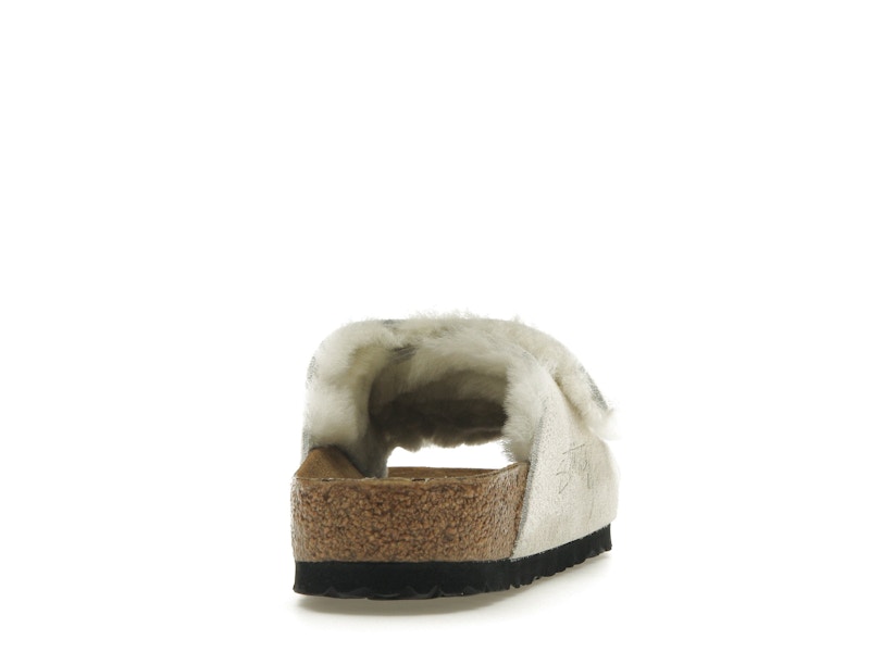 Birkenstock Solana Shearling Slide Stussy Bone