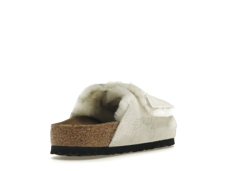 Birkenstock Solana Shearling Slide Stussy Bone