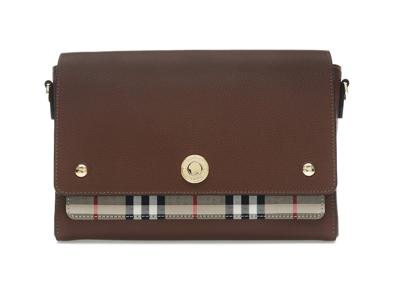 Burberry Vintage Check and Leather Note Crossbody Bag Tan in