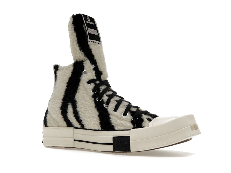 Converse TURBODRK Chuck Taylor All Star 70 Hi Rick Owens DRKSHDW Sherpa Zebra Print White Black