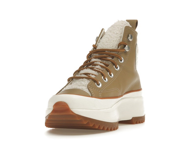 Converse Run Star Hike Hi Platform Sherpa Leather Nomad Khaki Egret Wheat (Women's)