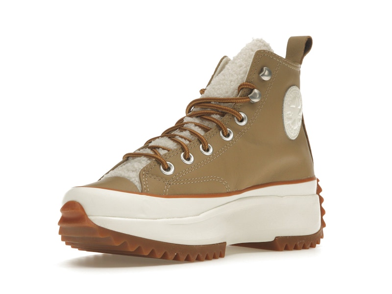 Converse Run Star Hike Hi Platform Sherpa Leather Nomad Khaki Egret Wheat (Women's)