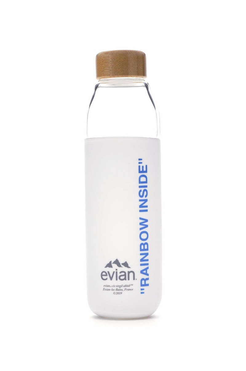 EVIAN BY VIRGIL ABLOH x SOMA Rainbow Inside Refillable Glass Water Bottle White Light Blue SS19 US