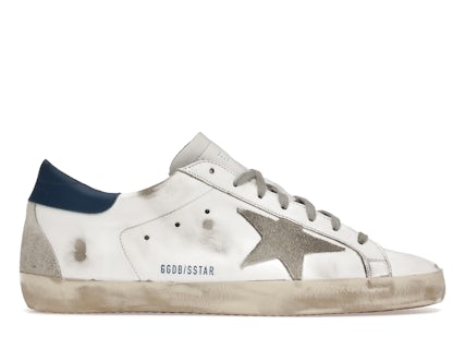 Golden Goose Super-Star Bianco Blu Patch Blu Grigio Pelle
