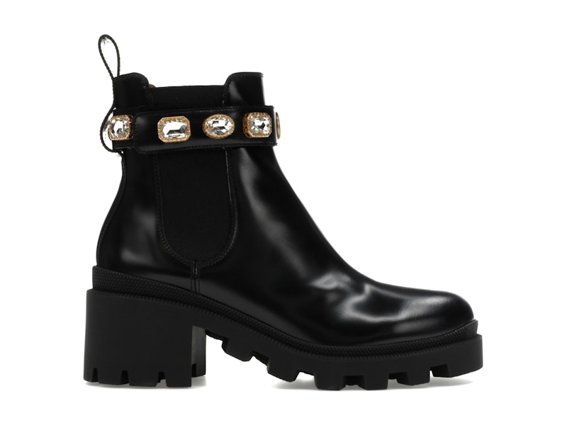 Gucci ブーツ Gucci Crystal Belt 60mm Ankle Boot Black Leather - 550036