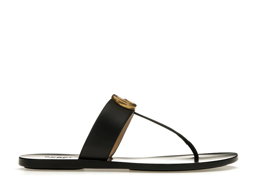 Gucci Double G Thong Sandal Black Leather 0