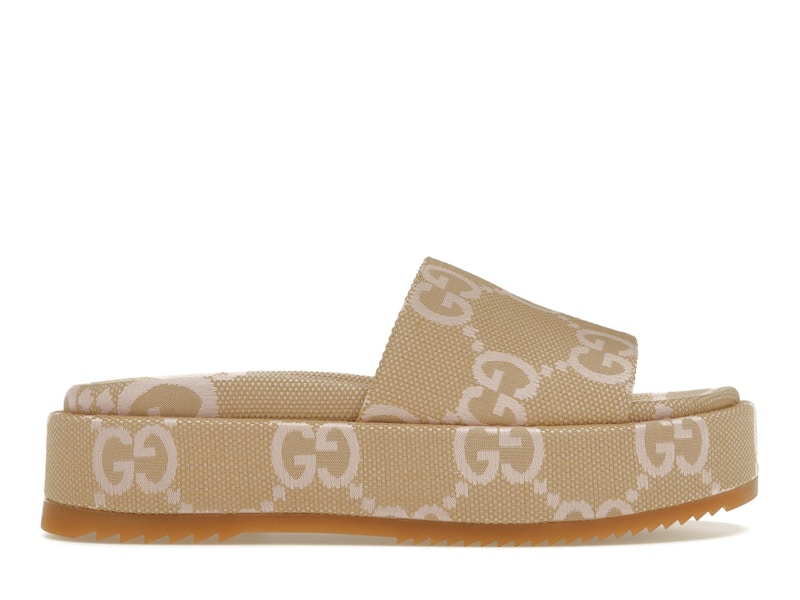Gucci Jumbo GG Platform Slide Sandal Beige Light Pink Canvas