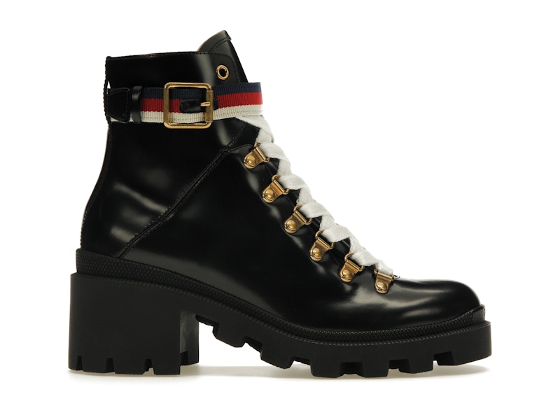 Botin Gucci Sylvie Web 55mm Cuero Negro 481156 DKS30 1159 US