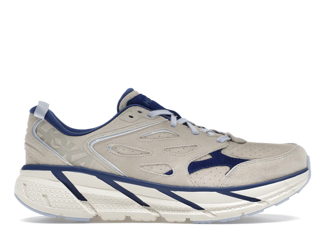 Hoka One One Clifton L Suede Oat Milk Bellwether Blue