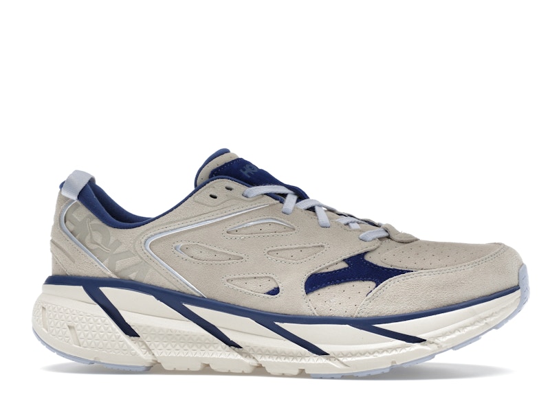 Hoka One One Clifton L Suede Oat Milk Bellwether Blue