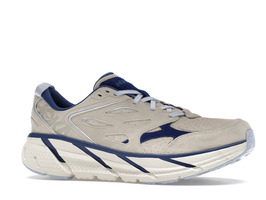 Hoka One One Clifton L Suede Oat Milk Bellwether Blue