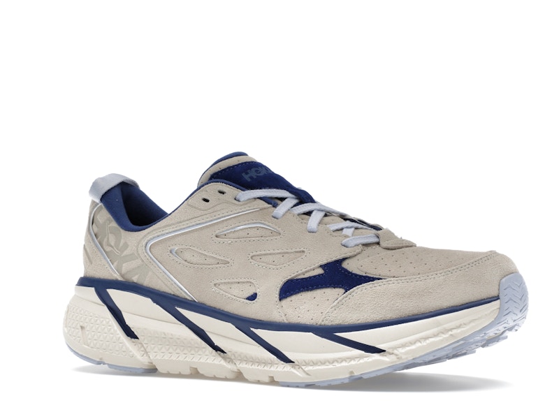 Hoka One One Clifton L Suede Oat Milk Bellwether Blue