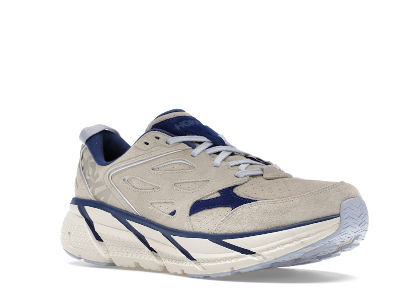 Hoka One One Clifton L Suede Oat Milk Bellwether Blue