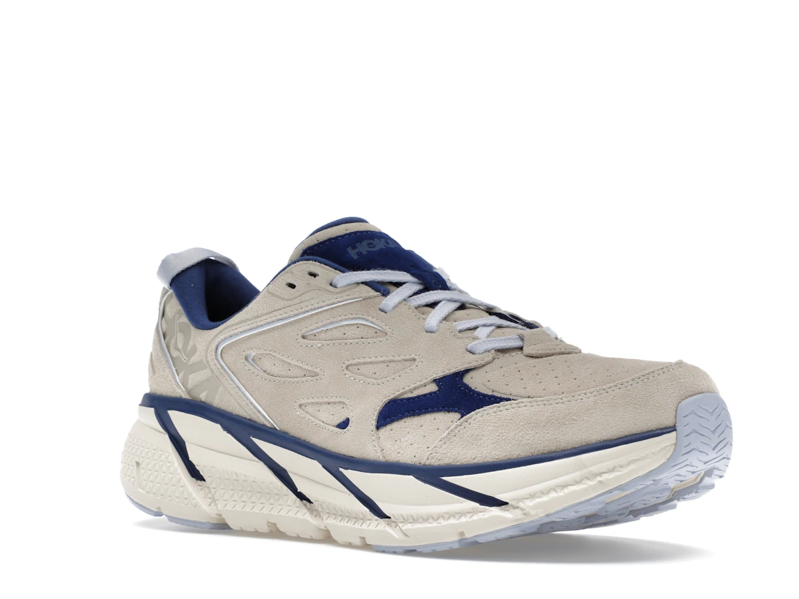 Hoka One One Clifton L Suede Oat Milk Bellwether Blue