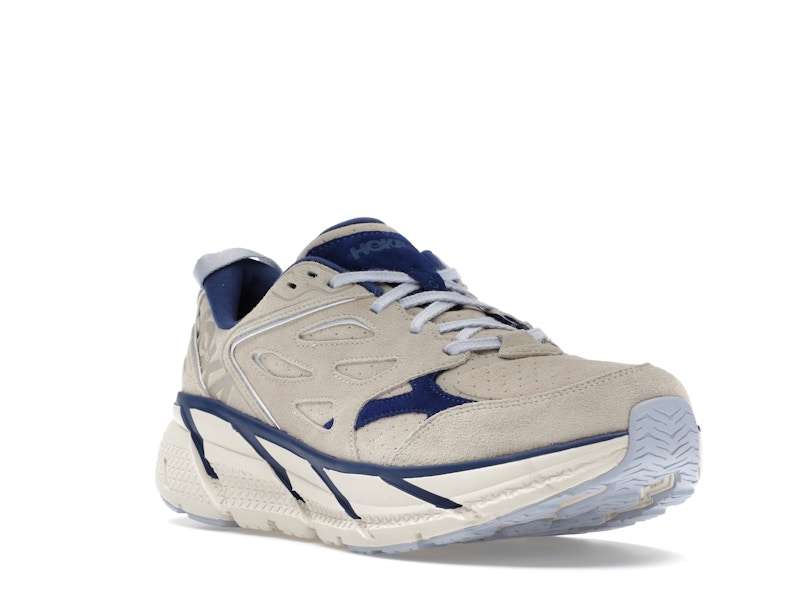 Hoka One One Clifton L Suede Oat Milk Bellwether Blue