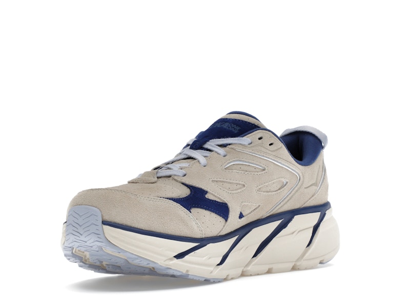 Hoka One One Clifton L Suede Oat Milk Bellwether Blue