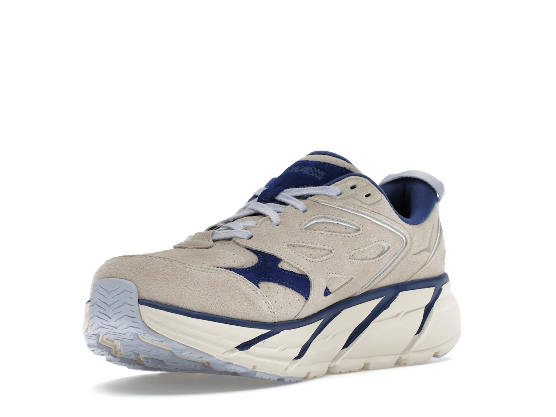 Hoka One One Clifton L Suede Oat Milk Bellwether Blue
