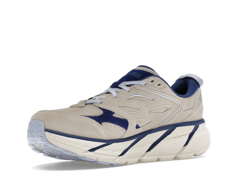 Hoka One One Clifton L Suede Oat Milk Bellwether Blue