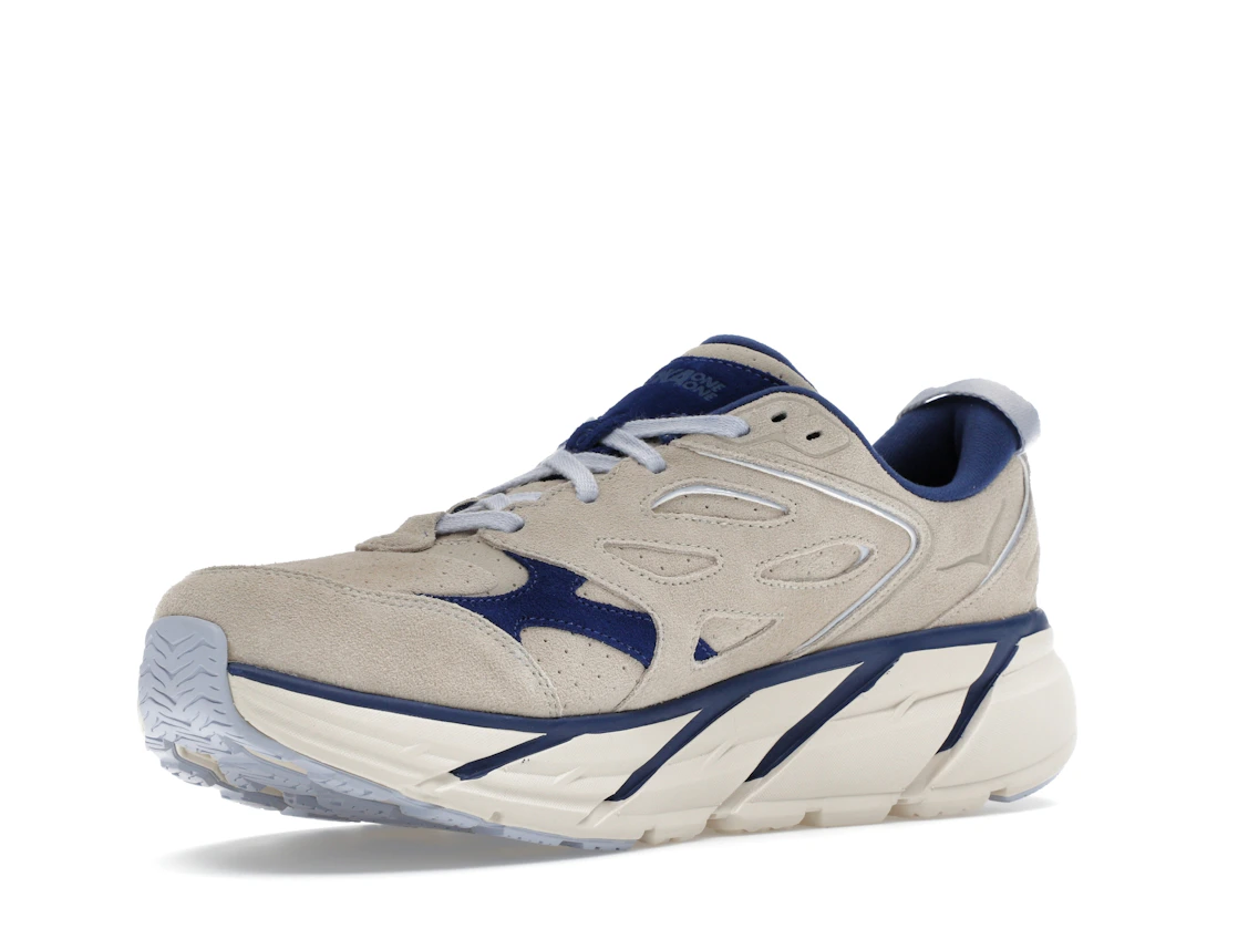 Hoka One One Clifton L Suede Oat Milk Bellwether Blue