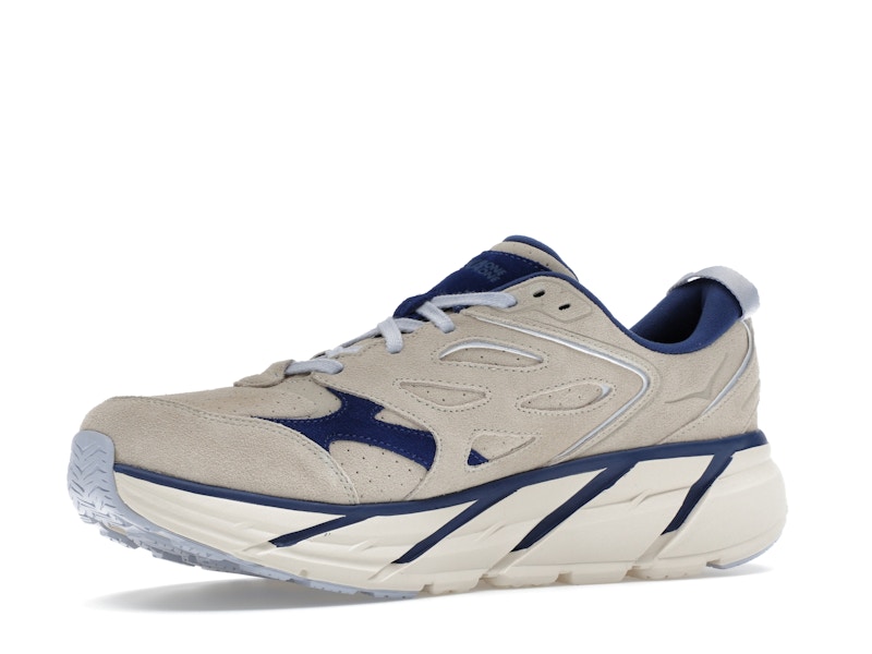 Hoka One One Clifton L Suede Oat Milk Bellwether Blue