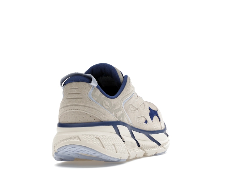 Hoka One One Clifton L Suede Oat Milk Bellwether Blue