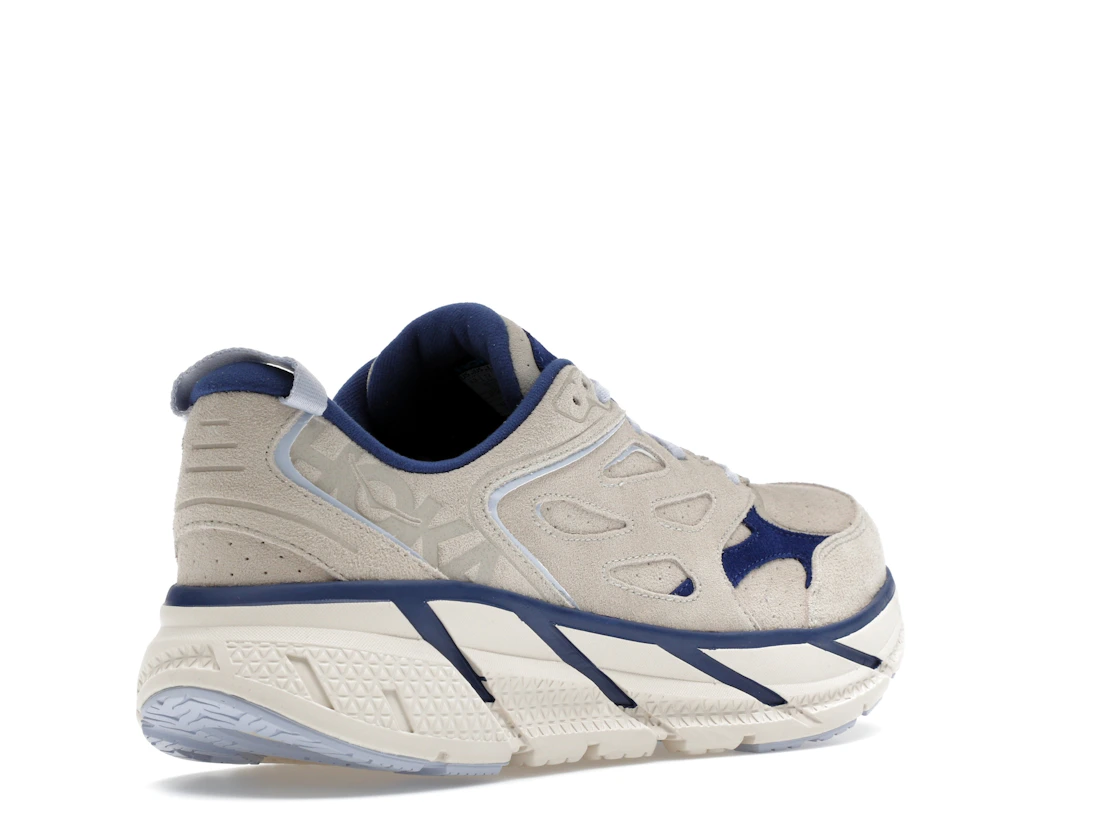 Hoka One One Clifton L Suede Oat Milk Bellwether Blue