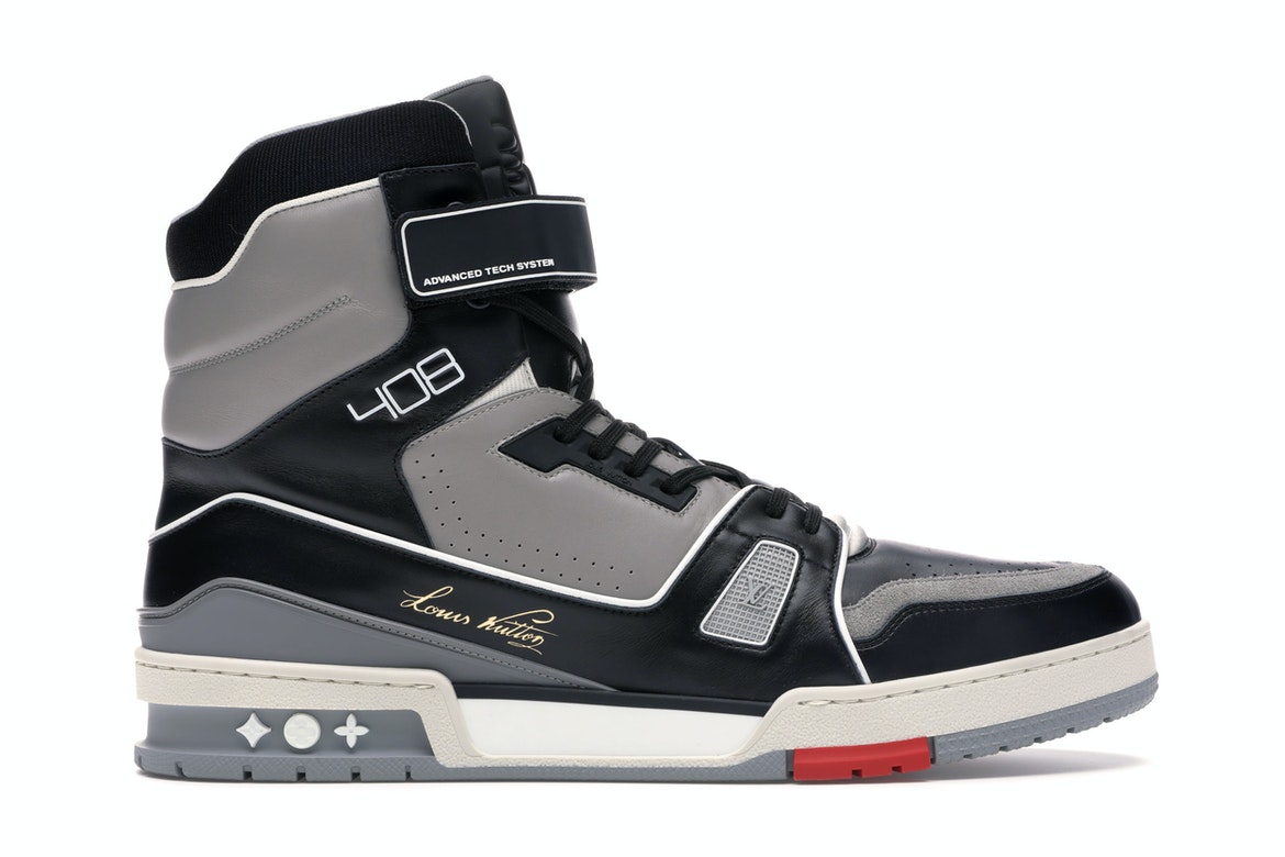 Louis Vuitton LV Trainer Sneaker Boot High Black Grey Men's 
