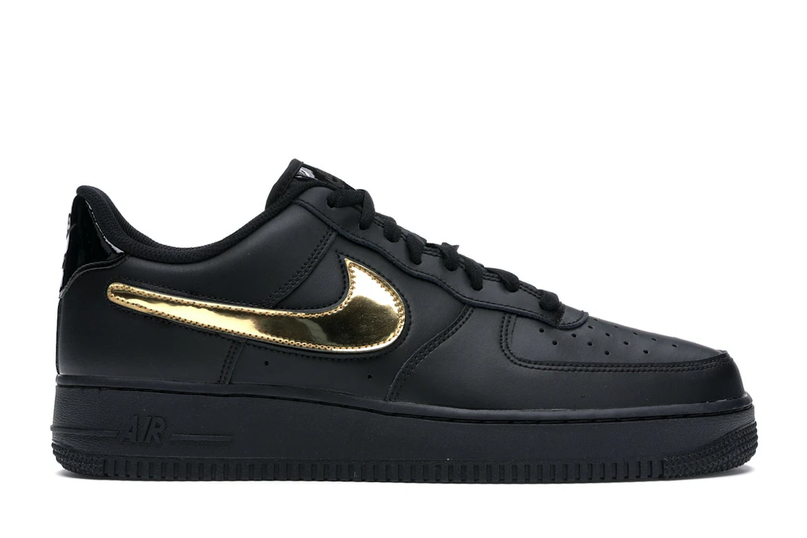 Nike Air Force 1 Black Metallic Gold Removable Swoosh Pack 0