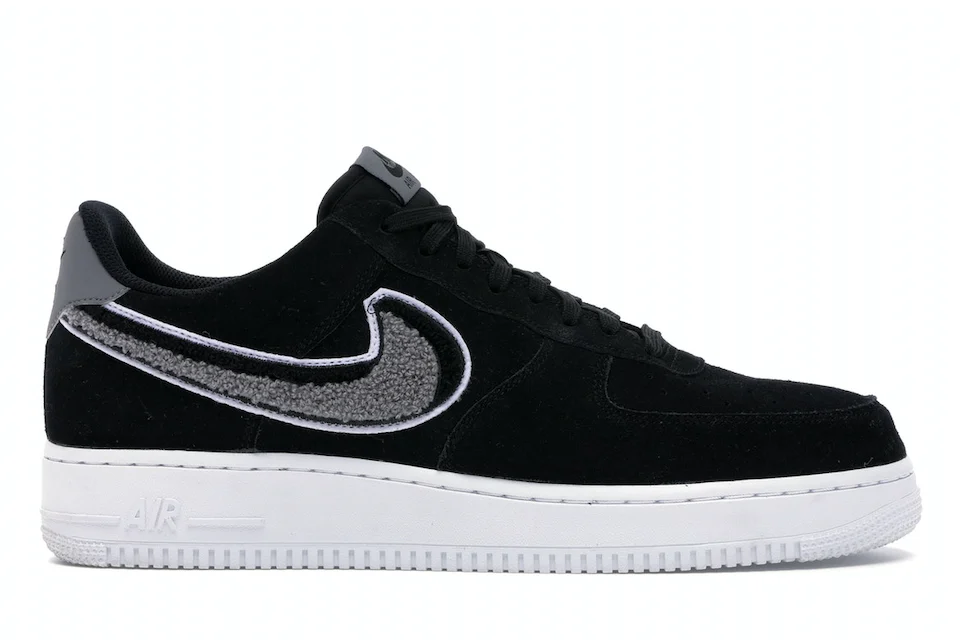Nike Air Force 1 Low 3D Chenille Swoosh Black Cool Grey 0