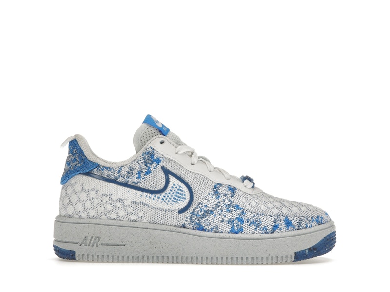 Nike Air Force 1 Low Crater Flyknit White Dark Marina Blue GS