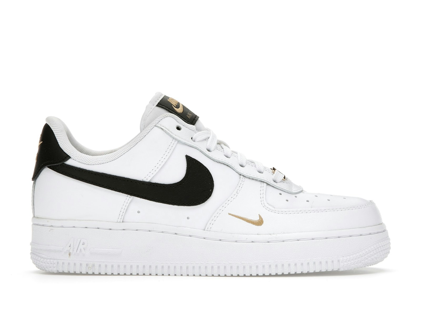 Nike Air Force 1 Low 07 Essential White Black Gold Mini Swoosh (W) CZ0270102 Nike Air Force 1 Low 07 Essential White Black Gold Mini Swoosh (W) CZ0270102