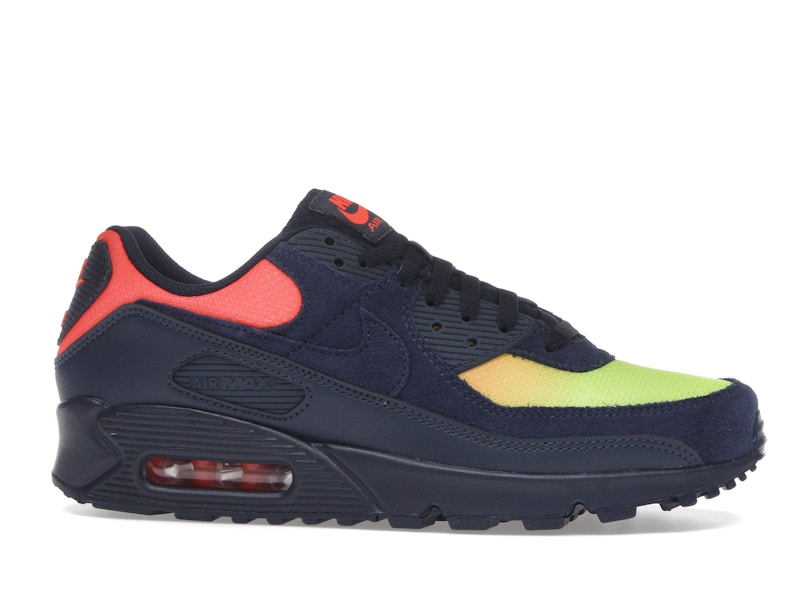 Nike Air Max 90 Blackened Blue Lemon Venom Hyper Crimson Gradient