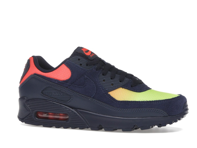 Nike Air Max 90 Blackened Blue Lemon Venom Hyper Crimson Gradient