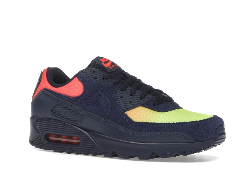 Nike Air Max 90 Blackened Blue Lemon Venom Hyper Crimson Gradient