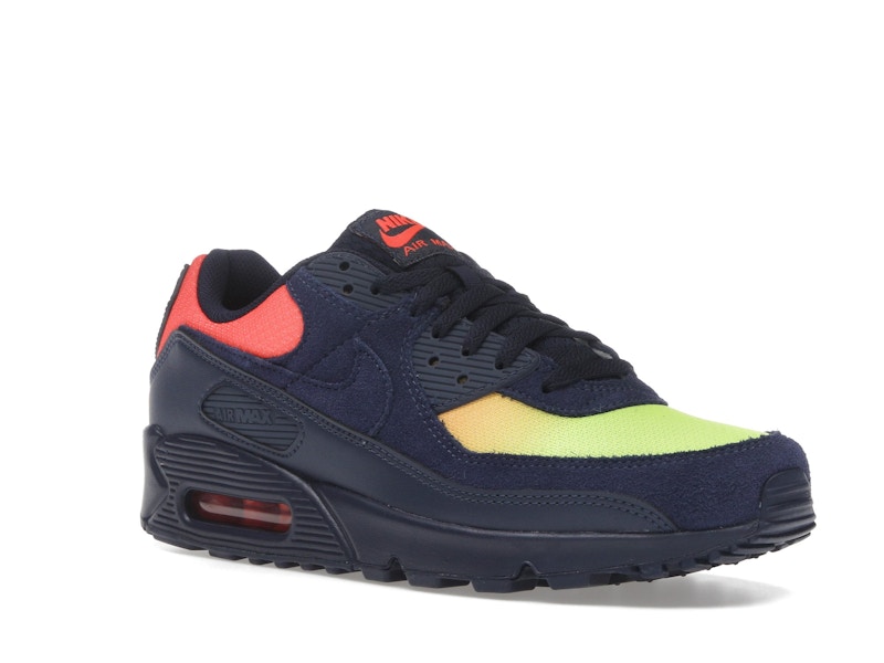 Nike Air Max 90 Blackened Blue Lemon Venom Hyper Crimson Gradient