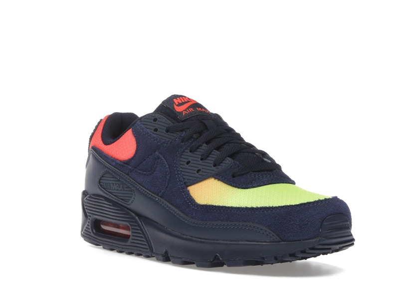 Nike Air Max 90 Blackened Blue Lemon Venom Hyper Crimson Gradient