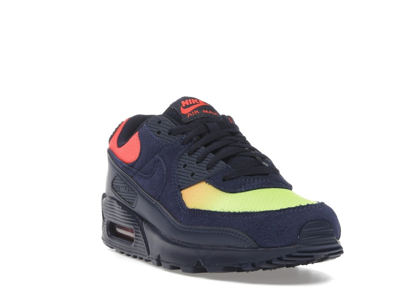 Nike Air Max 90 Blackened Blue Lemon Venom Hyper Crimson Gradient