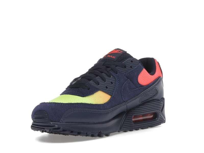 Nike Air Max 90 Blackened Blue Lemon Venom Hyper Crimson Gradient