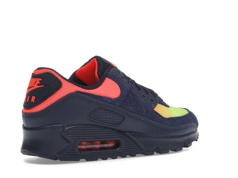Nike Air Max 90 Blackened Blue Lemon Venom Hyper Crimson Gradient