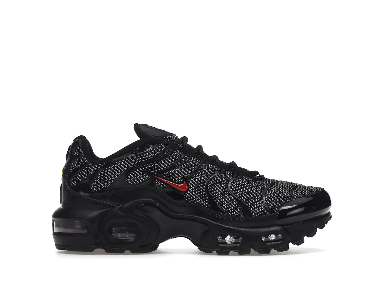 Nike Air Max Plus Black University Red Reflective Silver (GS) Kids ...