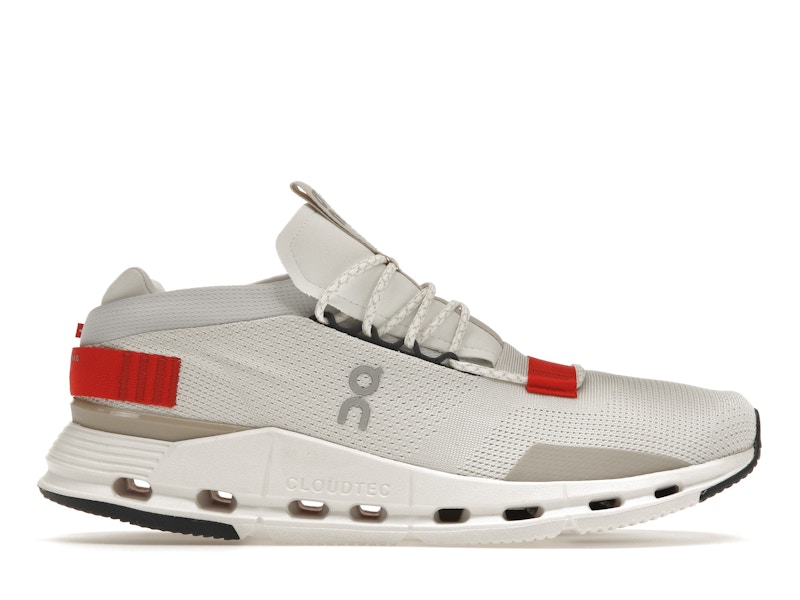 Red and white running shoes store