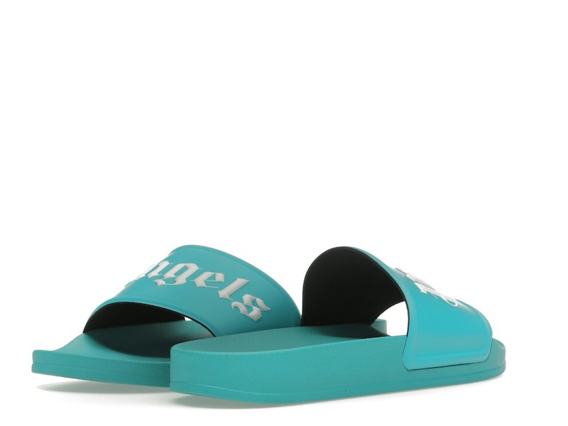 Palm Angels Logo Pool Slides Light Blue - 360° view 32
