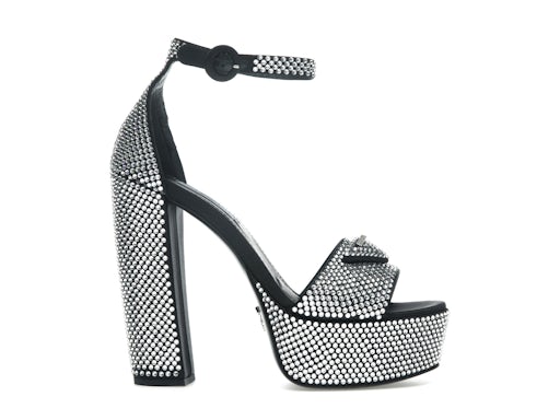 Sandalias Prada 135mm Plataforma Cristal Satén Negro 0